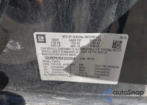 2015 Chevrolet Silverado 1500 Wt из США, поврежденный, VIN 1GCRCPEH5FZ332994